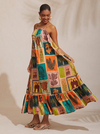 Vacation Beach Element Loose fit Chiffon Cami Dress