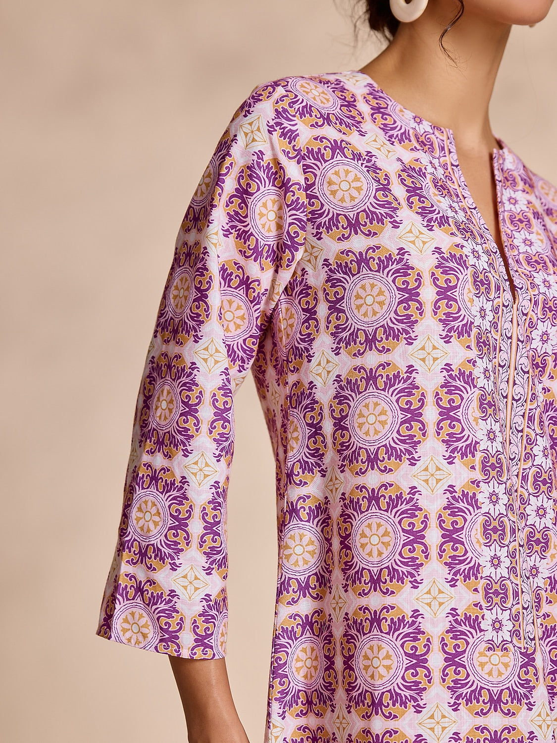 Ethnic Floral Print Notched Collar Vacation Style Maxi Dress