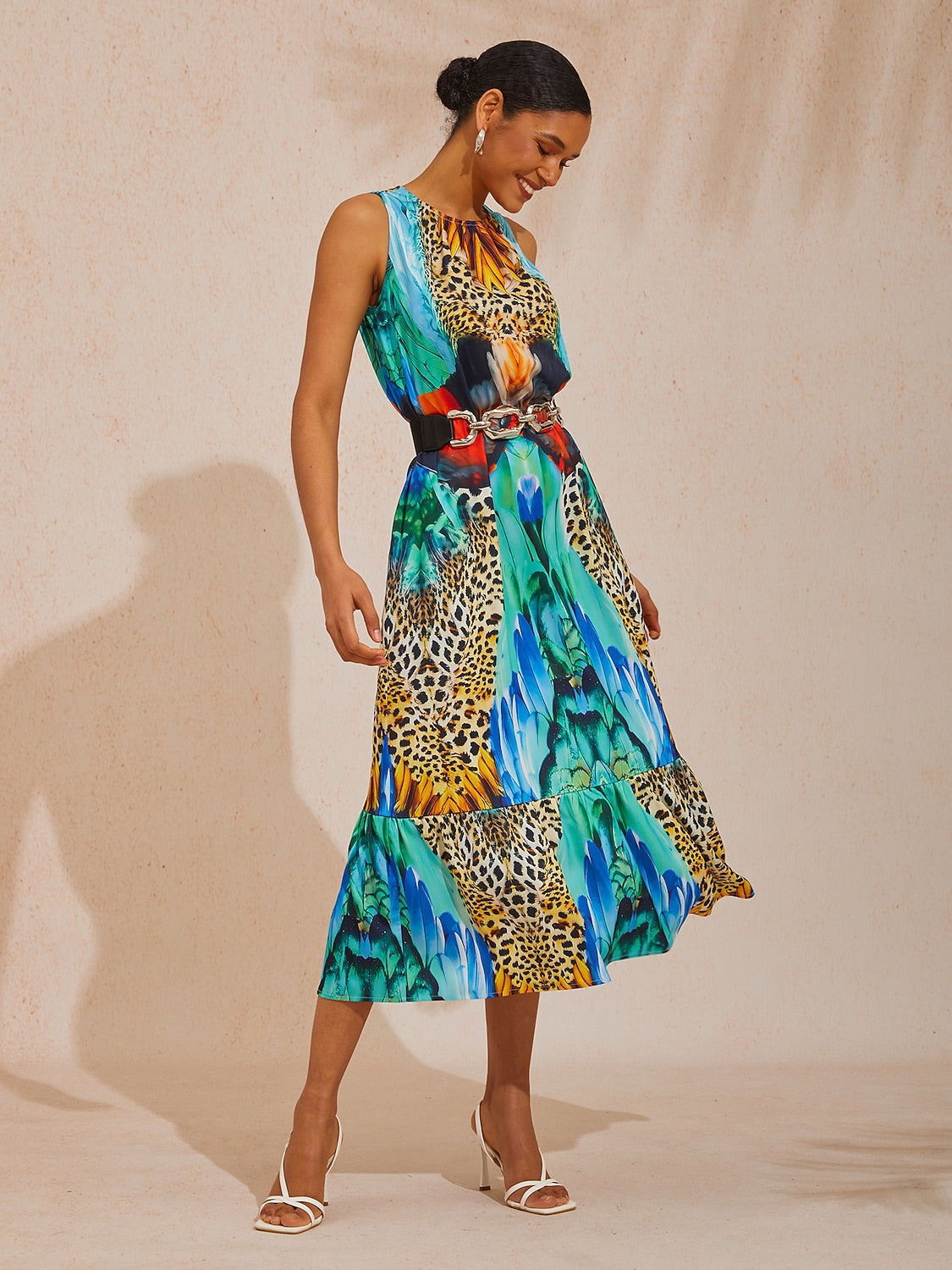 Vacation Jungle Print Satin Maxi Dress