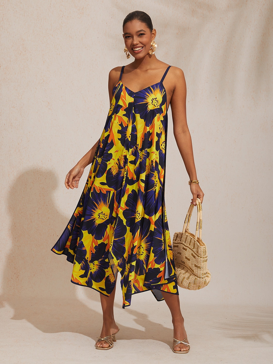 Vacation Sun Floral Rayon Cami Dress