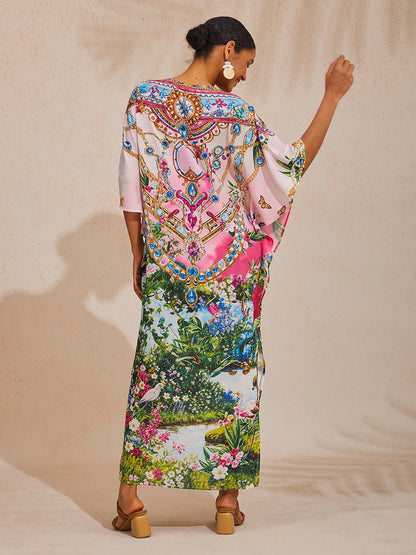 Vacation Jungle Print Dolman Sleeve Chiffon Maxi Dress