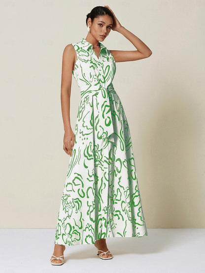 A Line Maxi Shirt Dress Pocket Waist Slim Fit