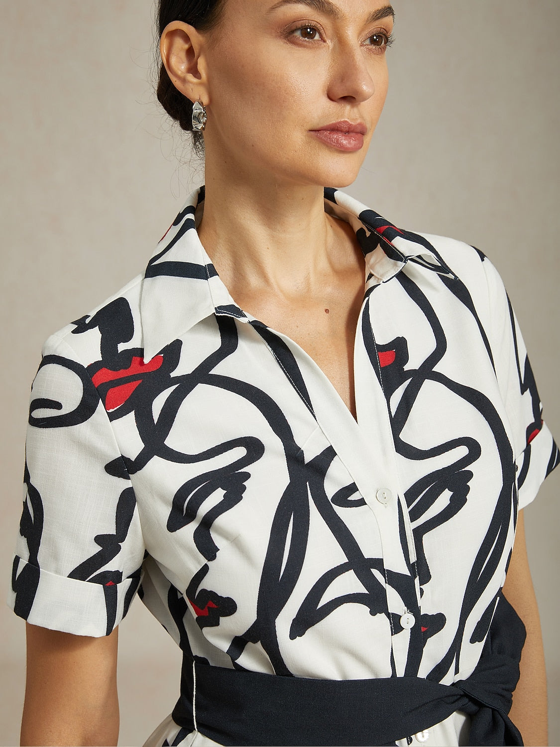 Maxi Dress Shirt Abstract Face Art Short
