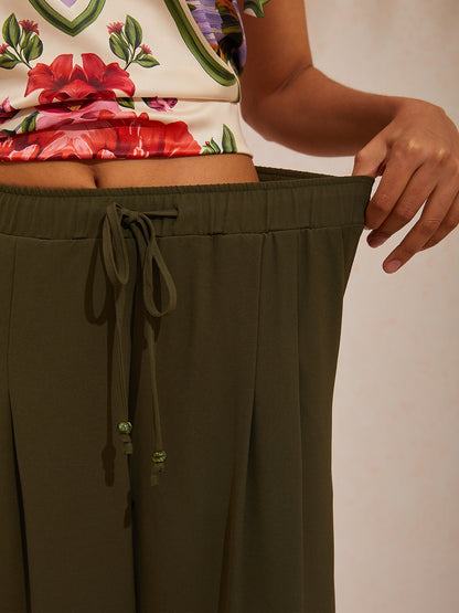 Vacation Elastic Drawstring Wide leg Pants