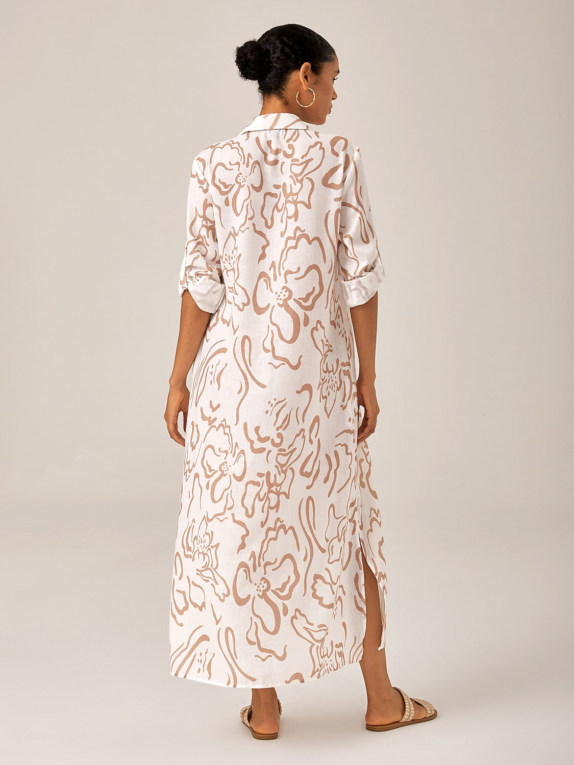 Sequin Apricot Curve Pocket Roll Up Maxi Shirt Dress