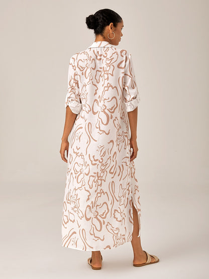 Sequin Apricot Curve Pocket Roll Up Maxi Shirt Dress