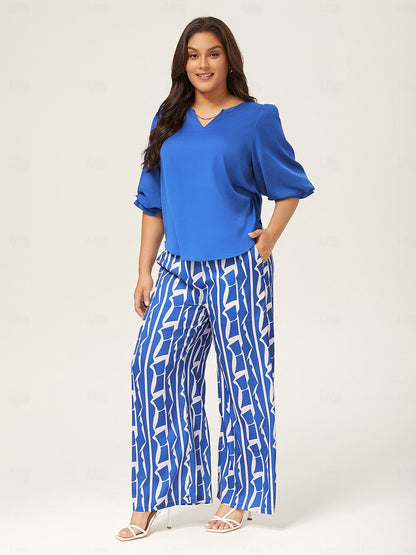 Satin Vacation-Style Solid Blue V-Neck Ruched Top