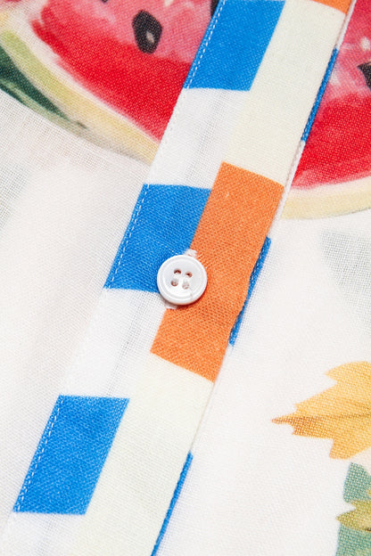 Print Stripe Fruit Midi Shirt Dress