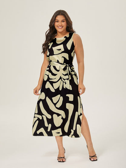 Matte Satin Sleeveless Floral Print Vacation-Style Maxi Dress