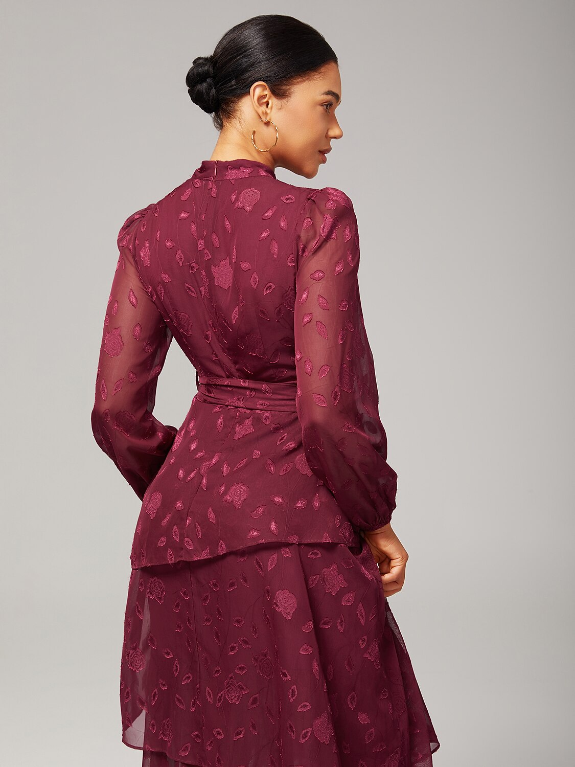 Elegant Floral Print High-Neck Maxi Chiffon Dress