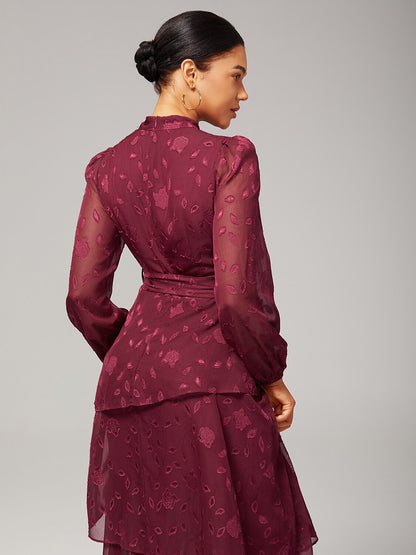 Elegant Floral Print High-Neck Maxi Chiffon Dress