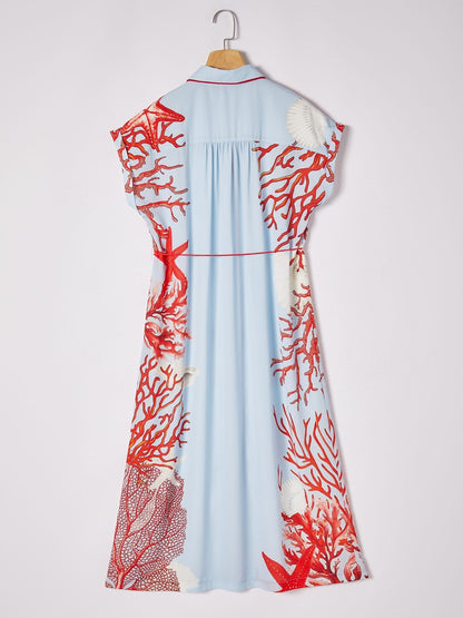 Loose Color-Block Coral Shirt Dress