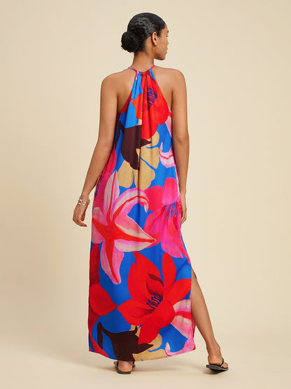 Tencel Floral Print Halter Maxi Dress