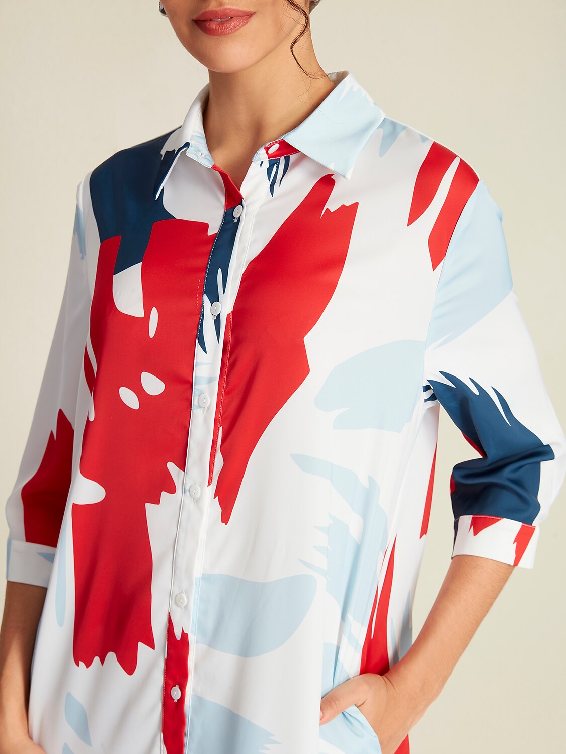 Satin Rainbow Block Pattern Maxi Shirt Dress