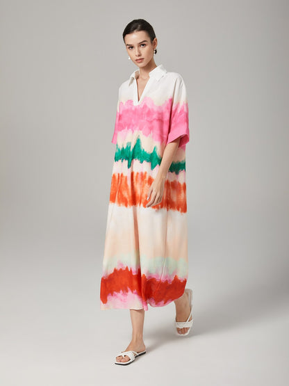Color Gradient Printed Shirt Dress