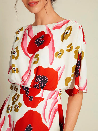 Chiffon Abstract Floral Print Maxi Dress Vacation