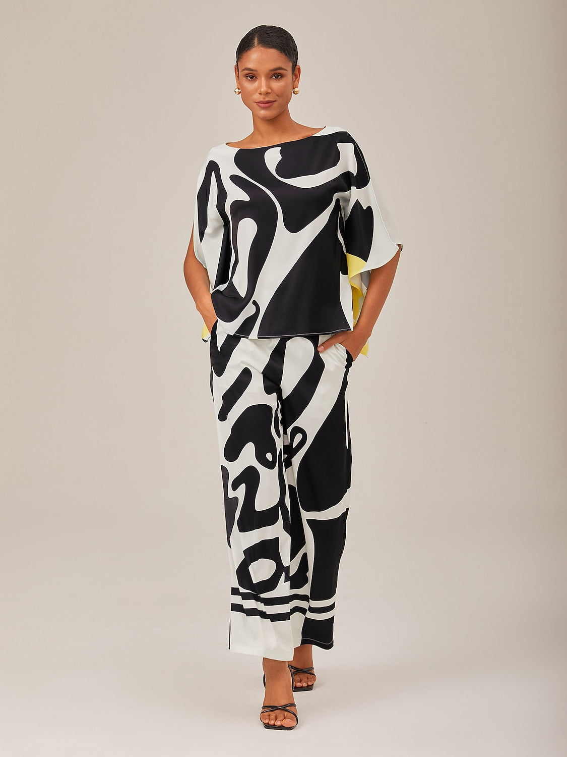 Black Satin Wide Leg Neutral Casual Pants