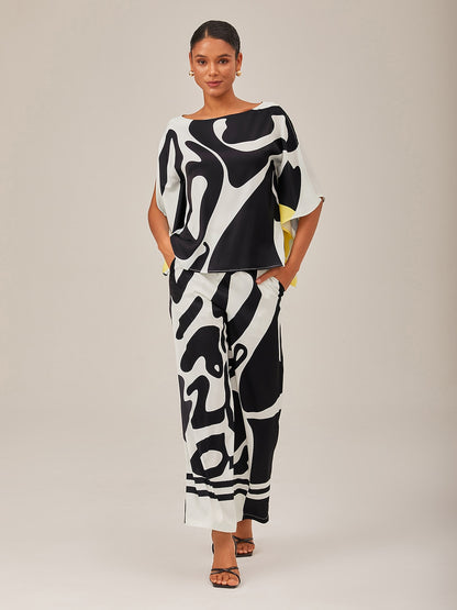 Black Satin Wide Leg Neutral Casual Pants