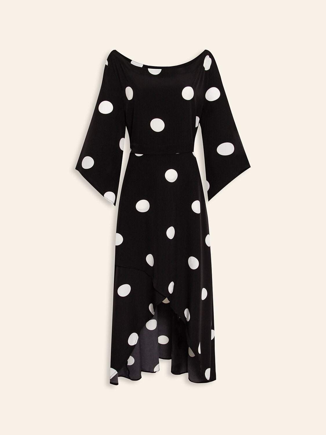 Black Polka Dot Print Asymetric Hem Off-Shoulder Dress