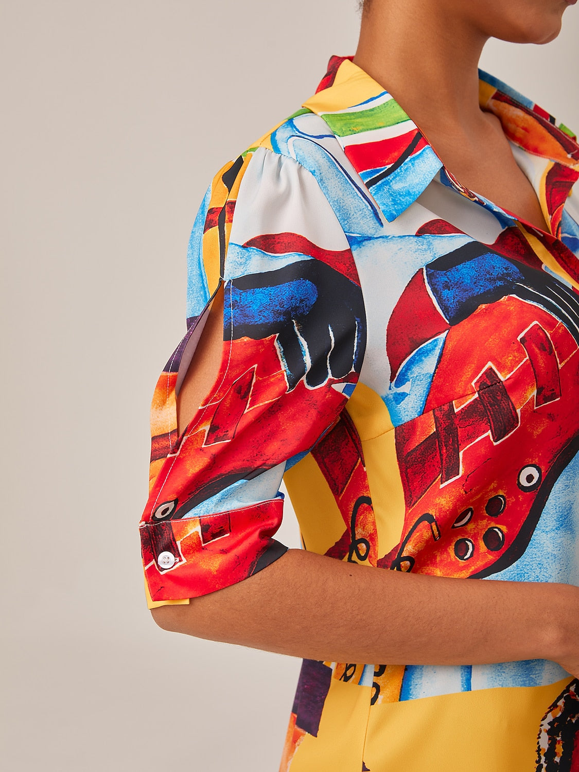 Mini Shirt Dress Satin Artistic Down Straight Fit