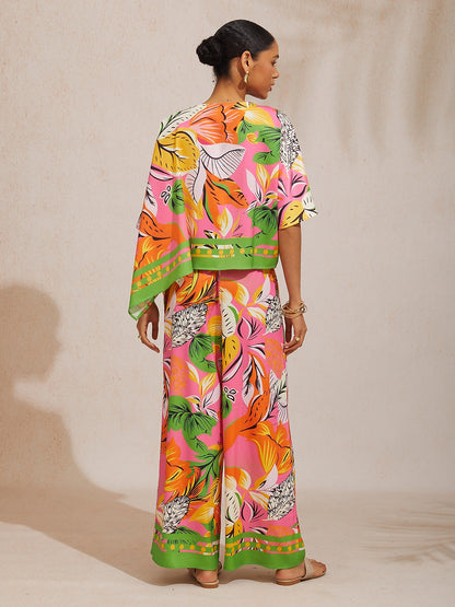 Summer Night Palm Silky Satin Dolman Sleeve Top