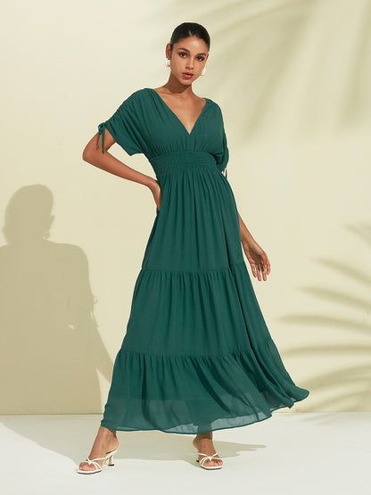Chiffon Halter Tie Back Smock Maxi Dress