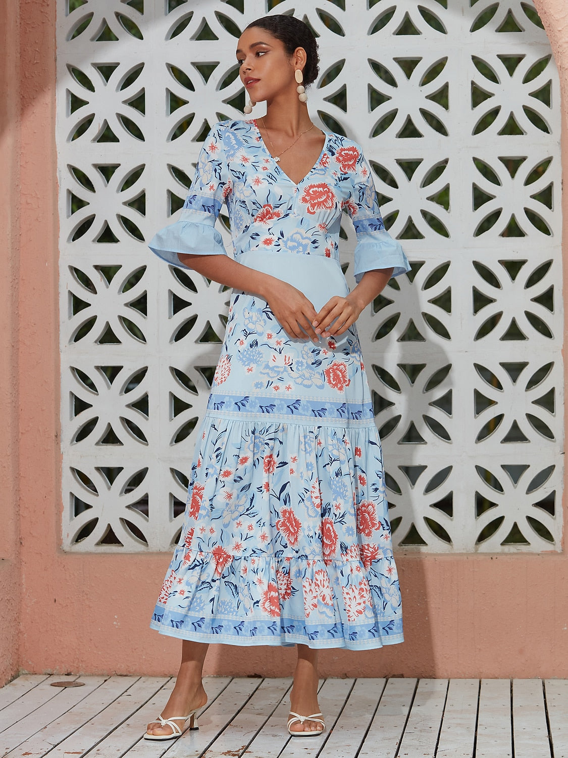 Maxi Dress Satin Floral Printing