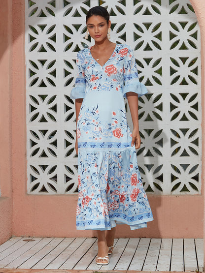 Maxi Dress Satin Floral Printing