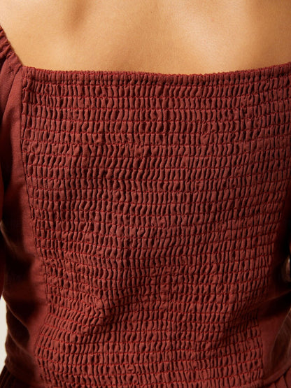 Lyocell-Blend Smocked Blouse