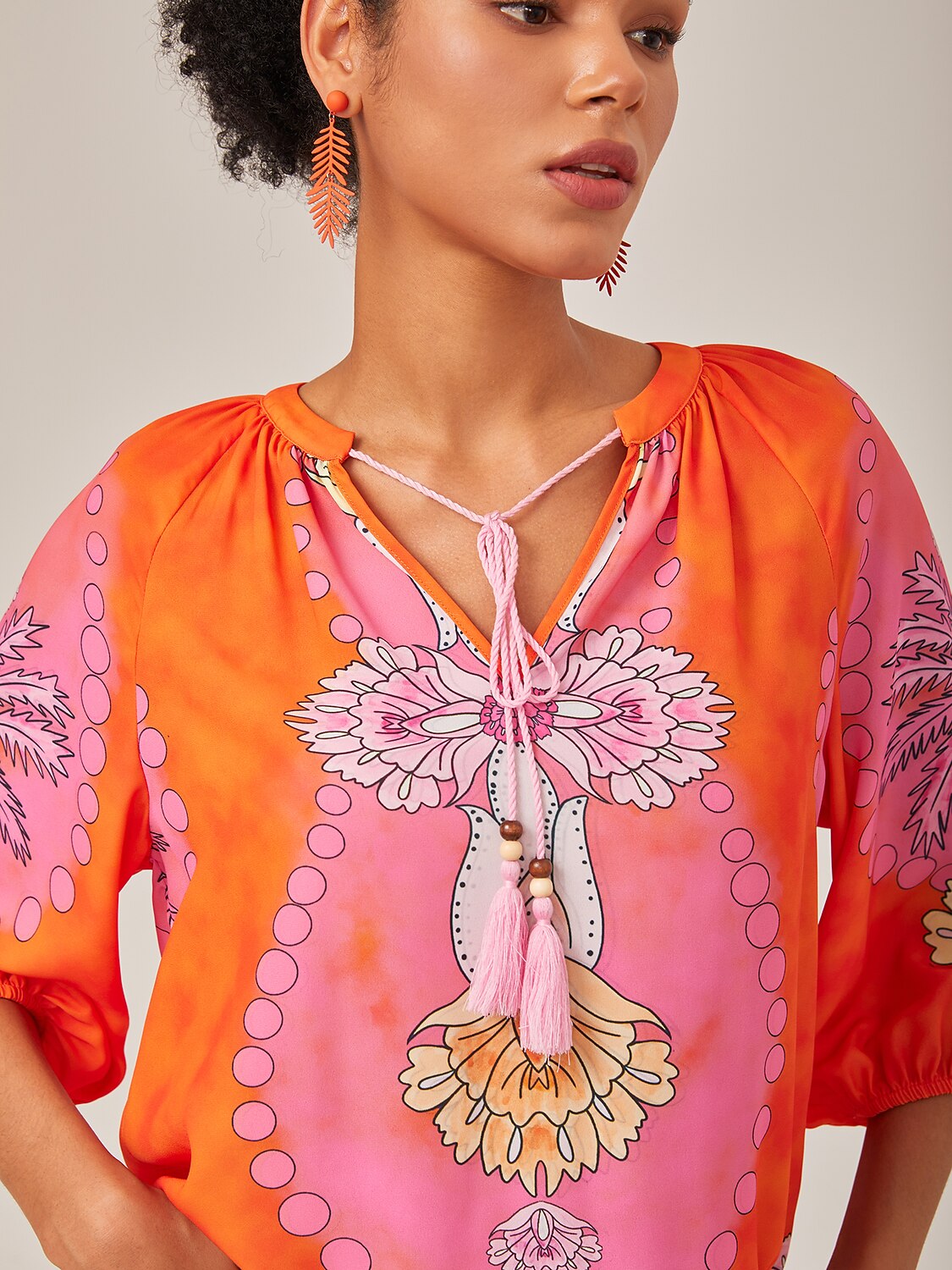 Vacation-Style Placement Print Pullover Top