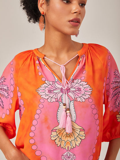 Vacation-Style Placement Print Pullover Top