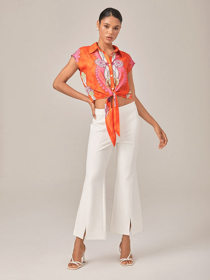 Vacation Style Orange Crop Tie Top