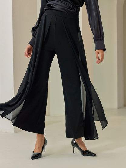 Black Full Length Chiffon High Elasticity Palazzo Pants