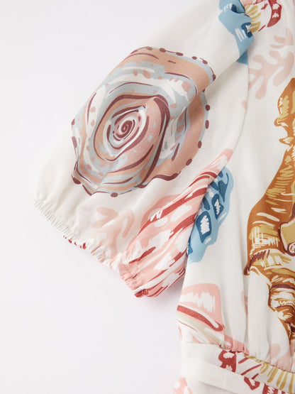 Linen-Like Smocked A-Line Midi Dress
