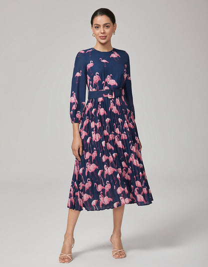 Pink Flamingo Print Casual Dress