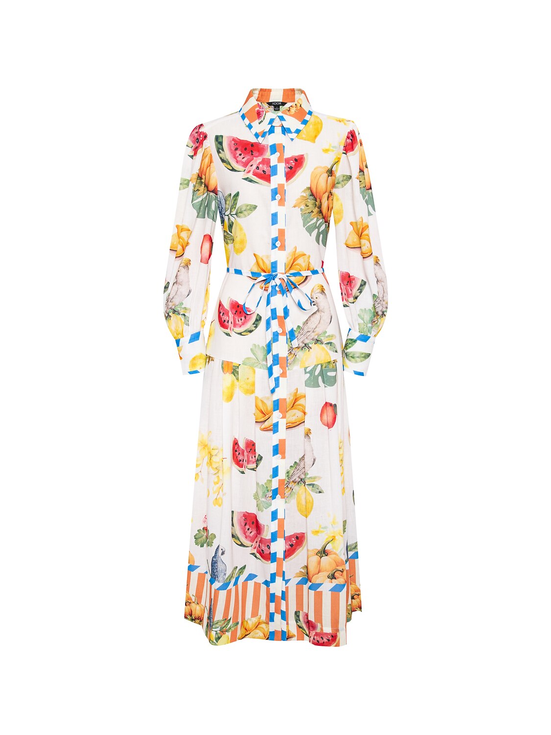 Print Stripe Fruit Midi Shirt Dress