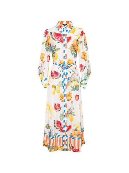 Print Stripe Fruit Midi Shirt Dress