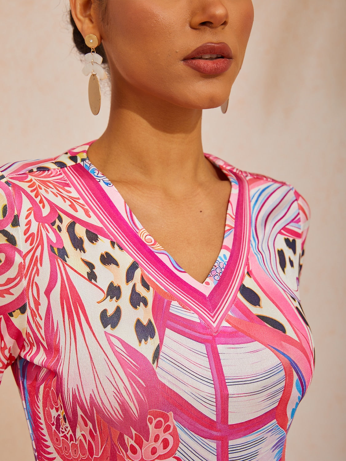 Abstract Leopard Paisley Print High Stretch Knit Maxi Dress