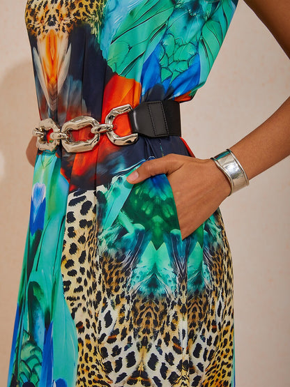 Vacation Jungle Print Satin Maxi Dress