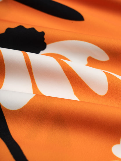 Satin Vacation Geometric Pattern 3/4 Length Sleeves Maxi Dress