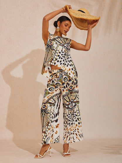 Vacation Leopard Chain Print Sleeveless Satin Top