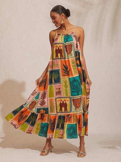 Vacation Beach Element Loose fit Chiffon Cami Dress