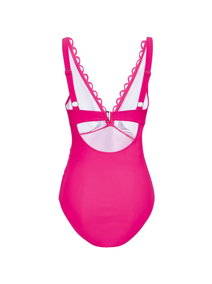 Triangle V-Neck Petal Border One-Piece Vacation Swimsuit