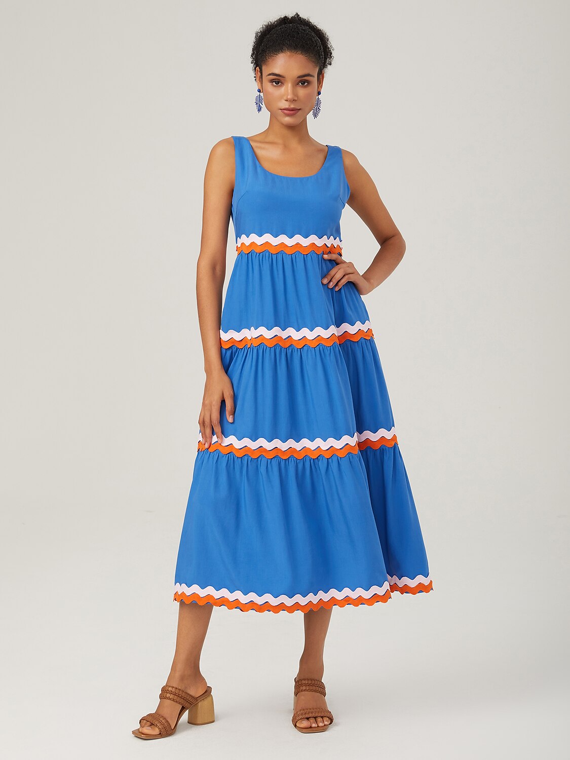 Tencel Layered Ruched Color-Block Webbing Dress