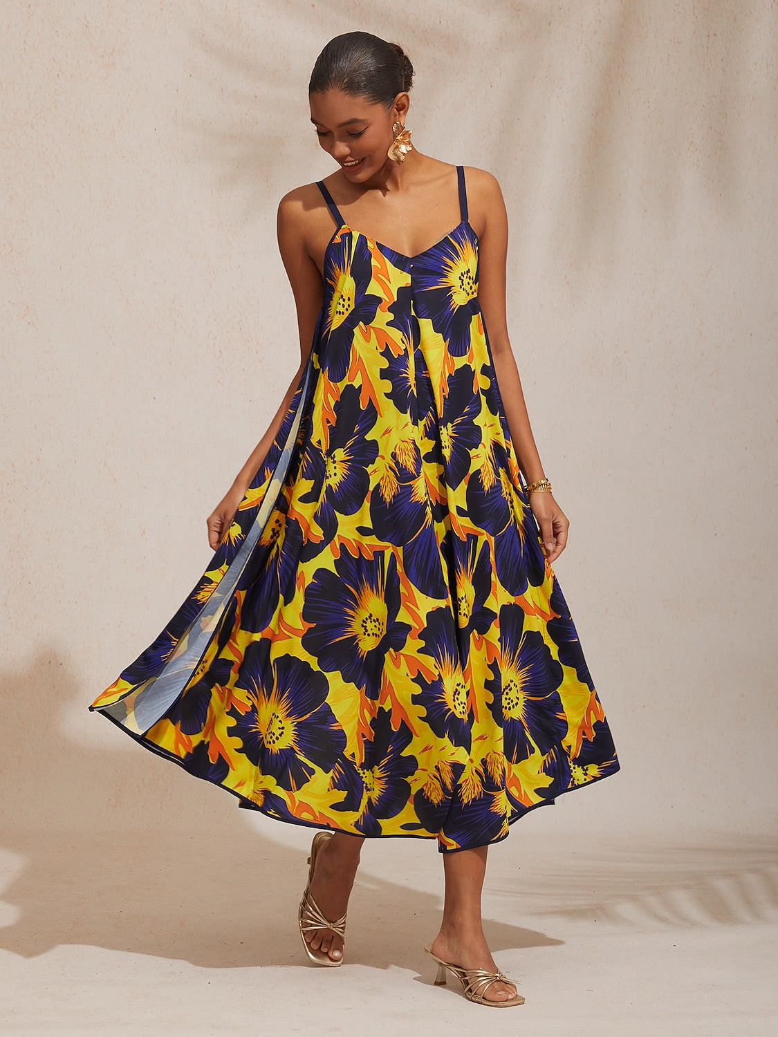 Vacation Sun Floral Rayon Cami Dress