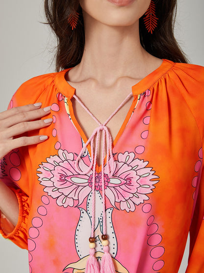 Vacation-Style Placement Print Pullover Top