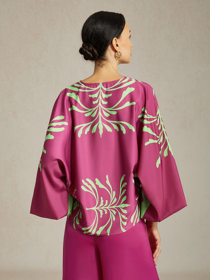 Top Vivid Fuchsia Print Satin Lantern Seaside