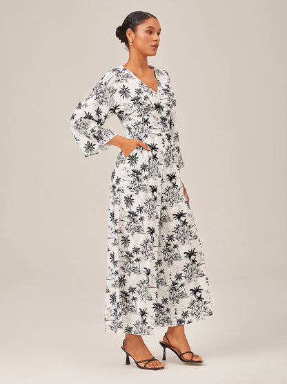 Palm Tree Print Vacation Style Satin Jumpsuit