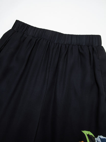 Pants Chiffon Floral Print Elasticated Waistband