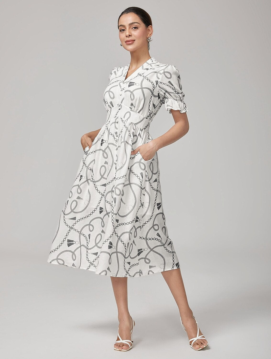 Chain Print Smocked Back Corset Dress